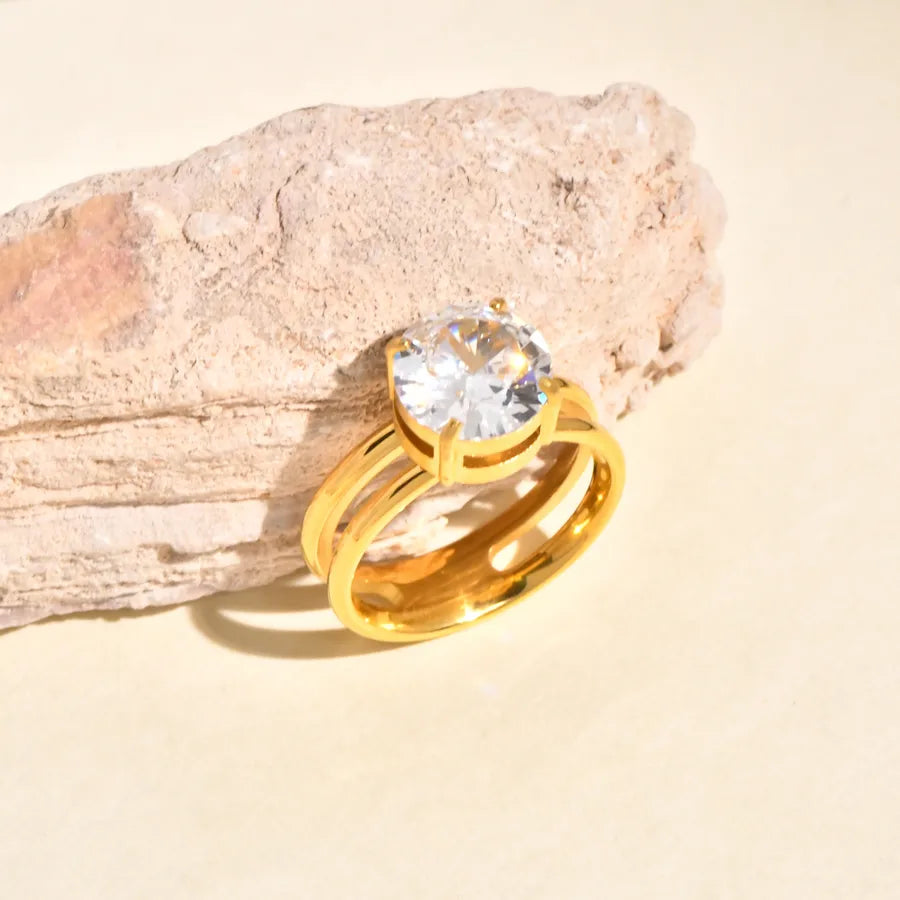 Gold Plated Geometric Zircon Ring for Women