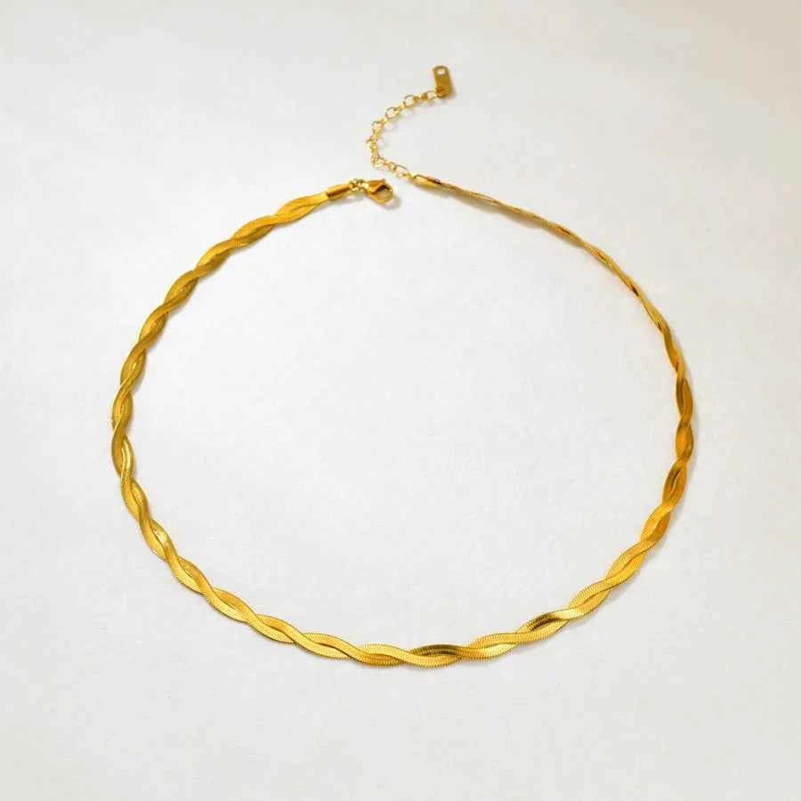 18K Gold Plated Herringbone Chain Necklace & Bracelet