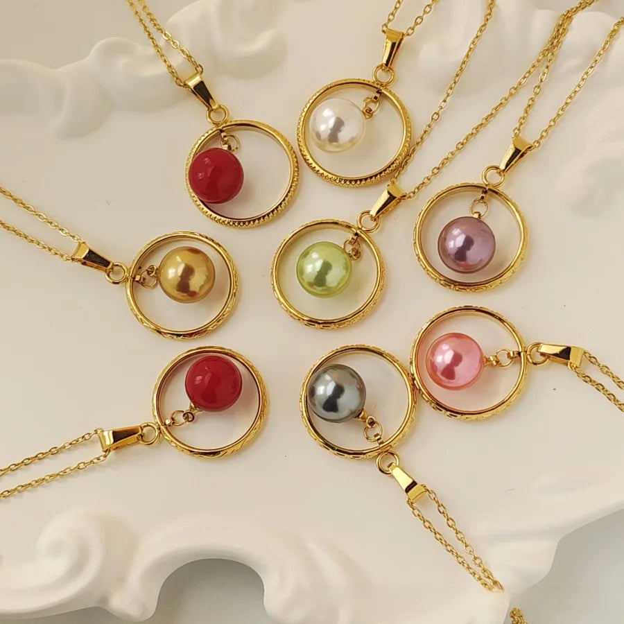 Titanium Steel Moon Pendant Necklace for Women Gold Great Wall Pattern a 18k