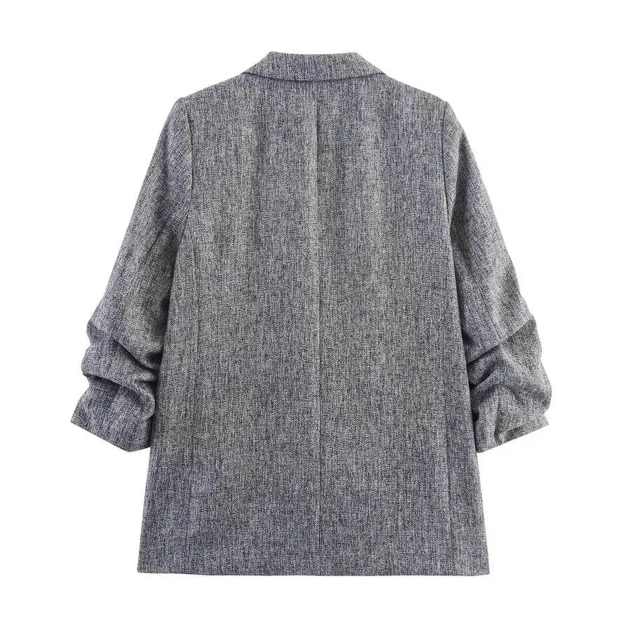 Elegant Pleated Sleeve Women's Blazer