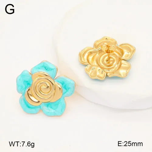 Gold Floral Resin Stainless Steel Stud Earrings