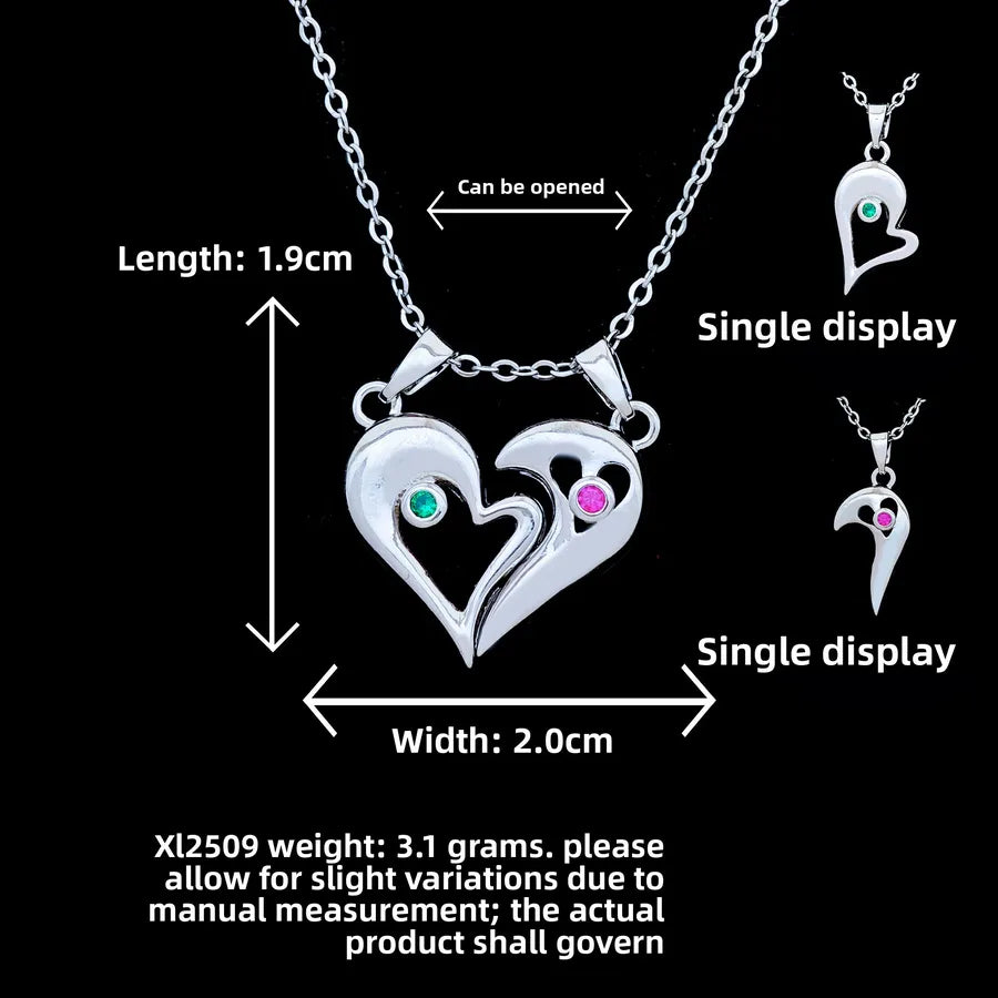 Butterfly & Whale Couple Pendant Necklace XL2509 Magnetic Double Heart Necklace Silver