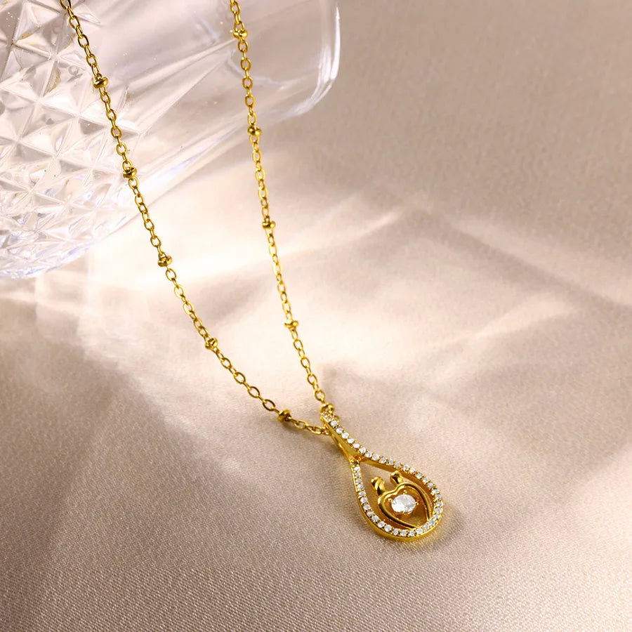 Gold Elephant Moon Pendant Necklace