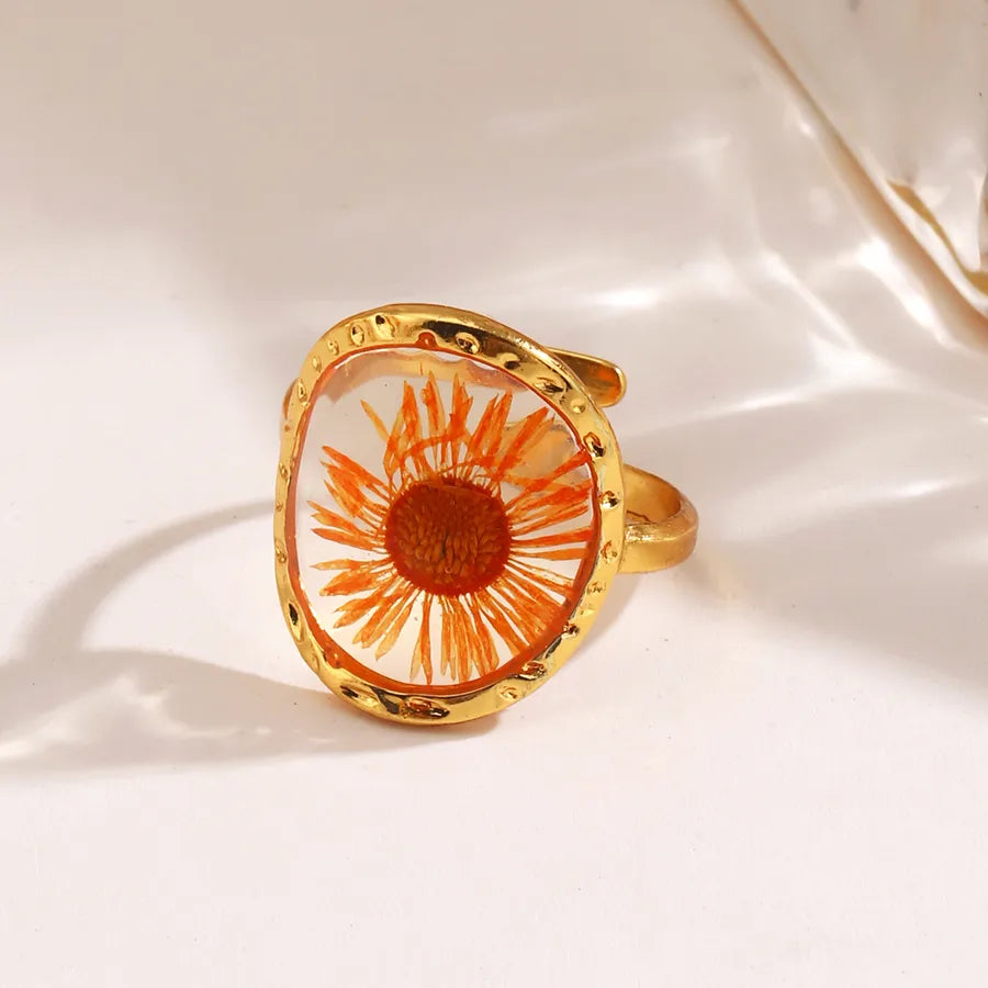 18K Gold Flower Open Ring – Stainless Steel