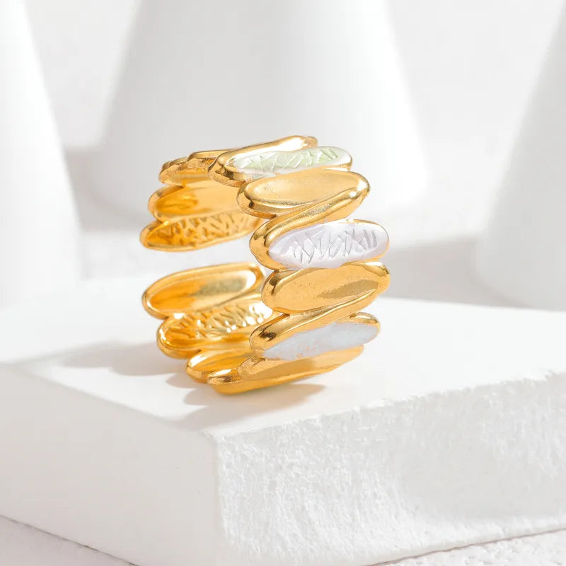 18K Gold Plated Enamel Stainless Steel Ring R879-light Colorful