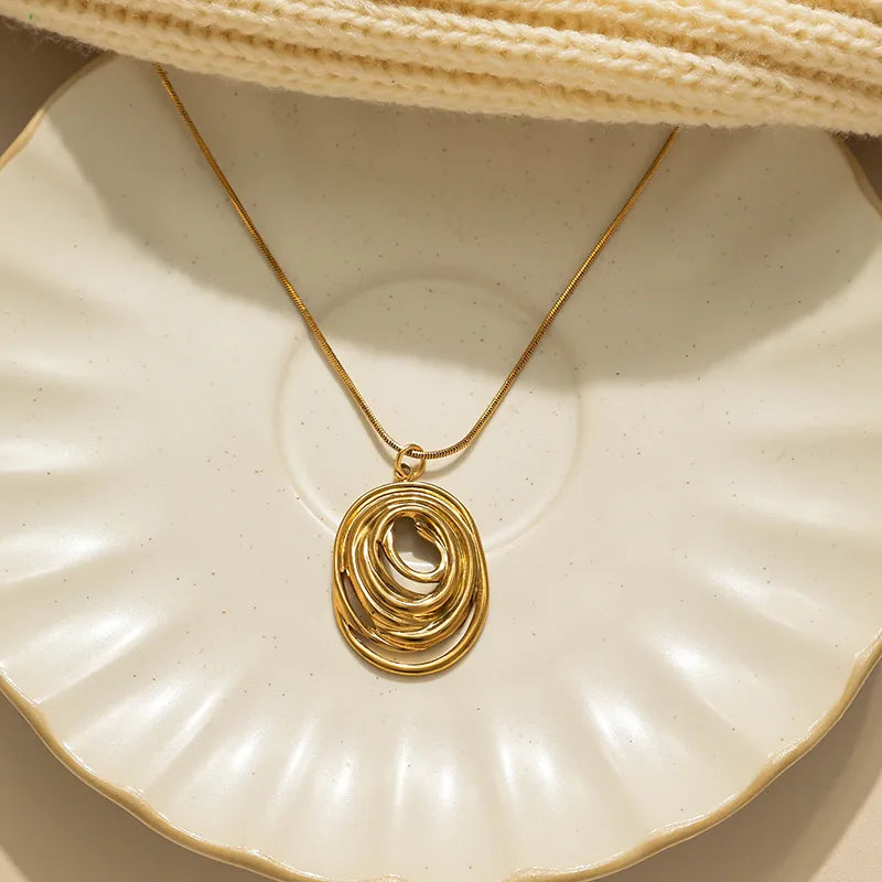 Gold Geometric Spiral Pendant Necklace