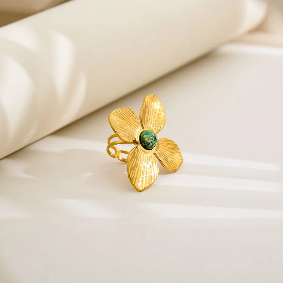 Unisex Gold-Plated Enamel Open Ring 348