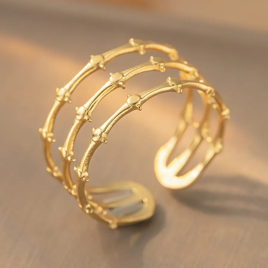 Geometric Titanium Steel Open Ring K351 Gold Ring Adjustable