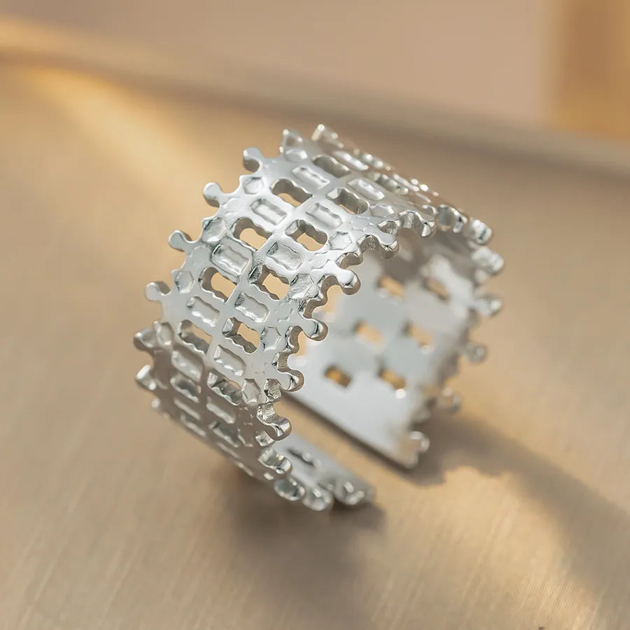 18K Gold Titanium Steel Geometric Open Ring K336 Steel Color Ring Open