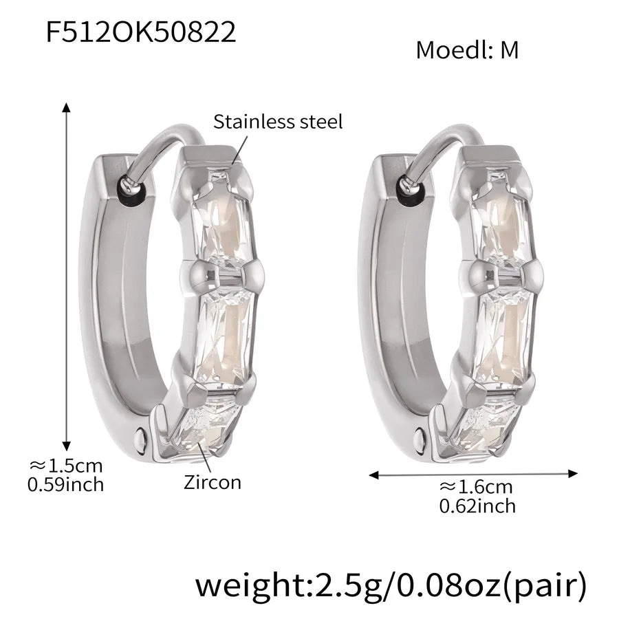 18K Gold Zircon Cross Earrings for Women F512-steel Color Zircon Earrings-M