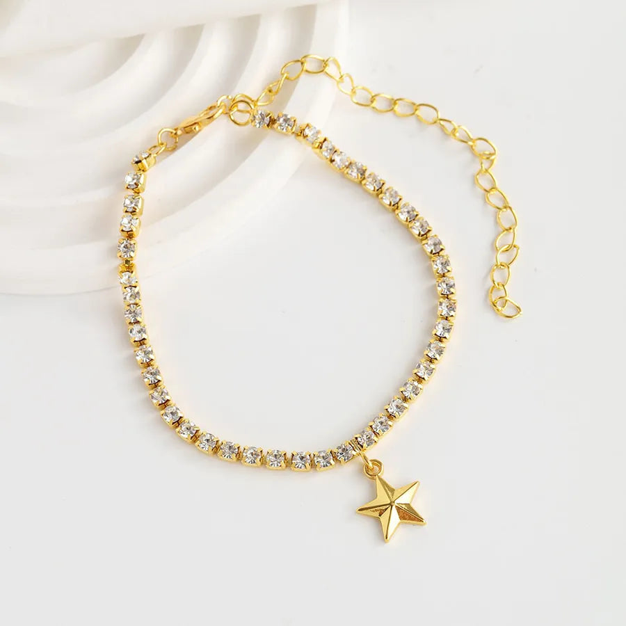 Star Charm Rhinestone Anklet for Women Gold