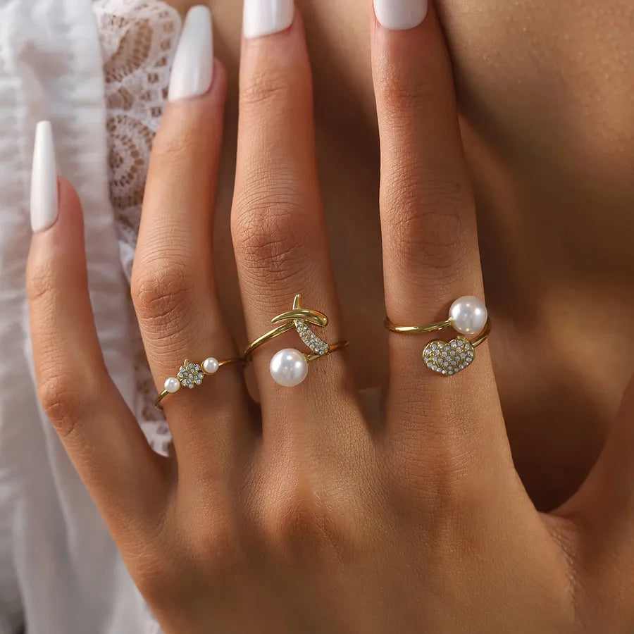 18K Gold Pearl & Diamond Titanium Steel Ring