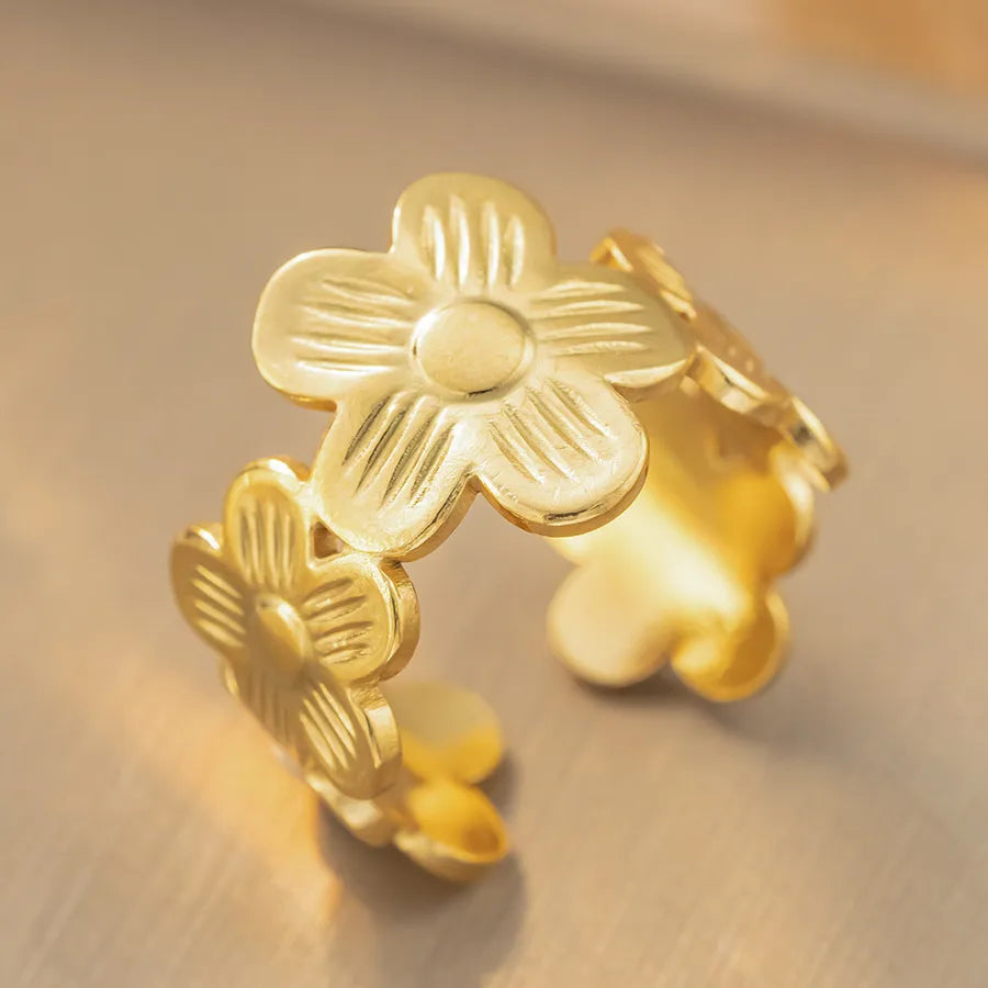 18K Gold Titanium Steel Geometric Open Ring K339 Gold Ring Adjustable