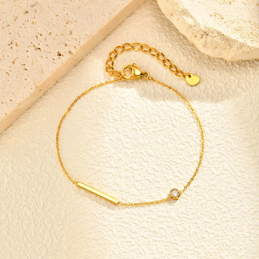 Gold Zircon Stainless Steel Bracelet for Women