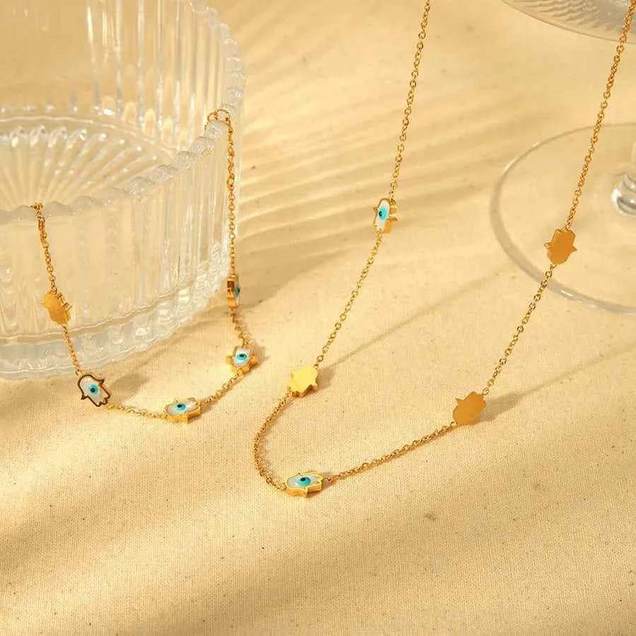 Boho Blue Eye Bracelet & Necklace Set – Gold Plated