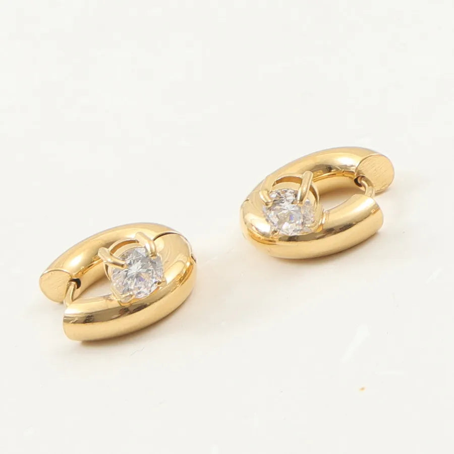 18K Gold Plated Zircon Hoop Earrings Average Size Gold