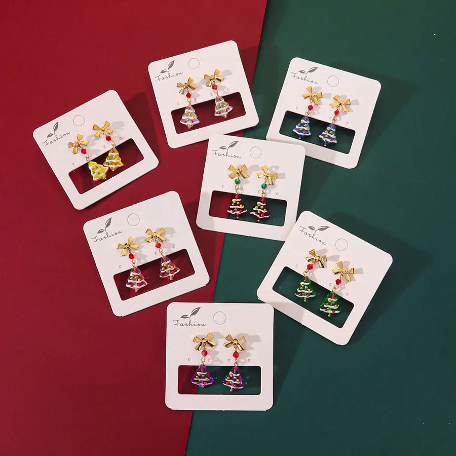 Hand-Painted Christmas Tree Earrings