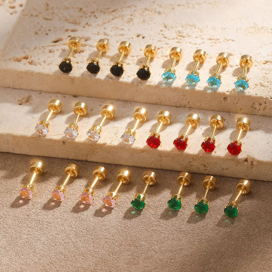 12 Pairs Gold Heart Stainless Steel Earrings