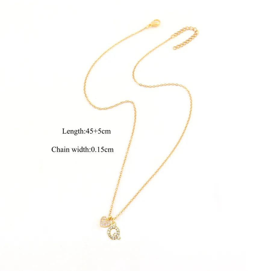 18K Gold Plated Heart Letter Pendant Necklace Gold Q