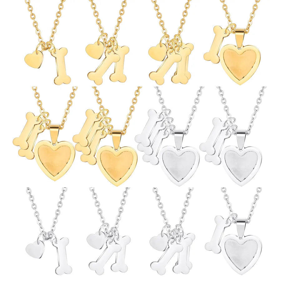 Gold Plated Heart & Bone Pet Name Necklace