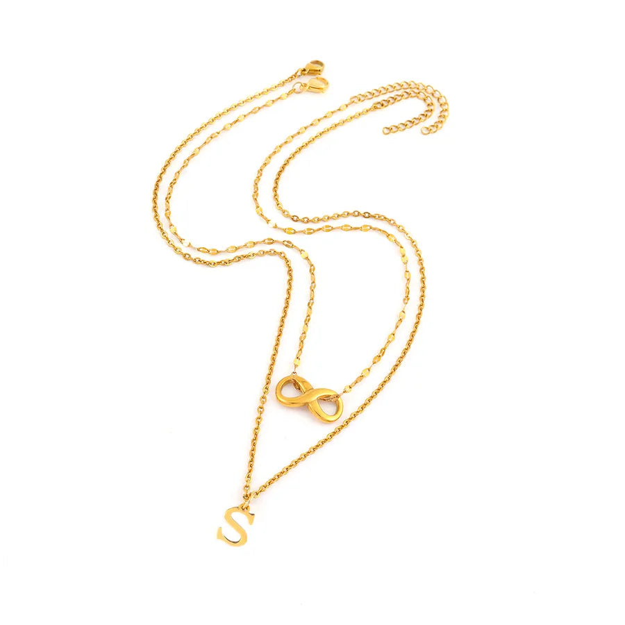 Gold Plated Initial & Infinity Layered Necklace Set