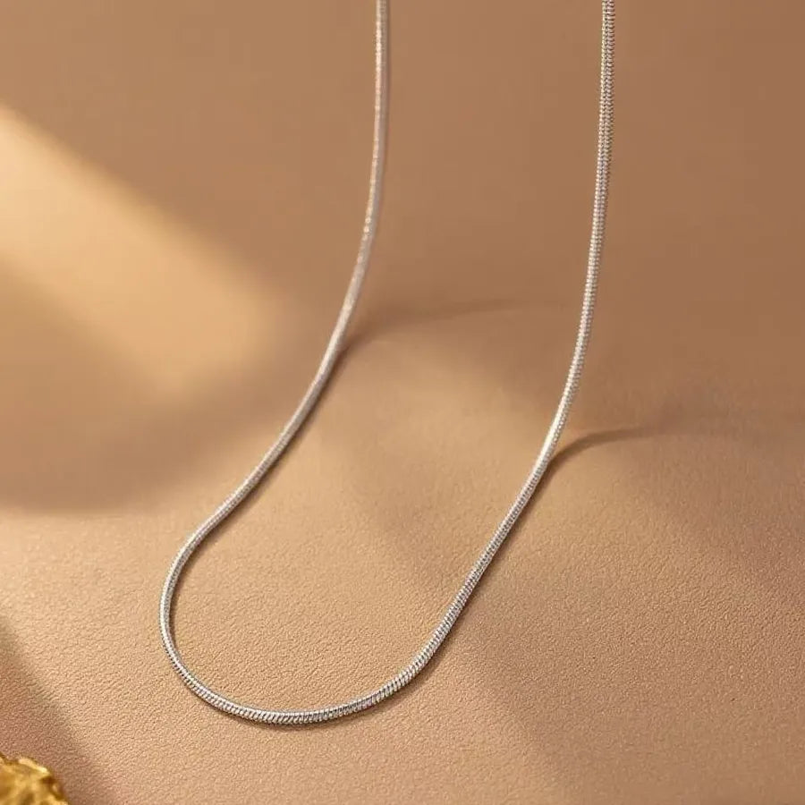 Women's Titanium Steel Box Chain Pendant Necklace 0.9 Round Snake Chain-Necklace-Steel Color