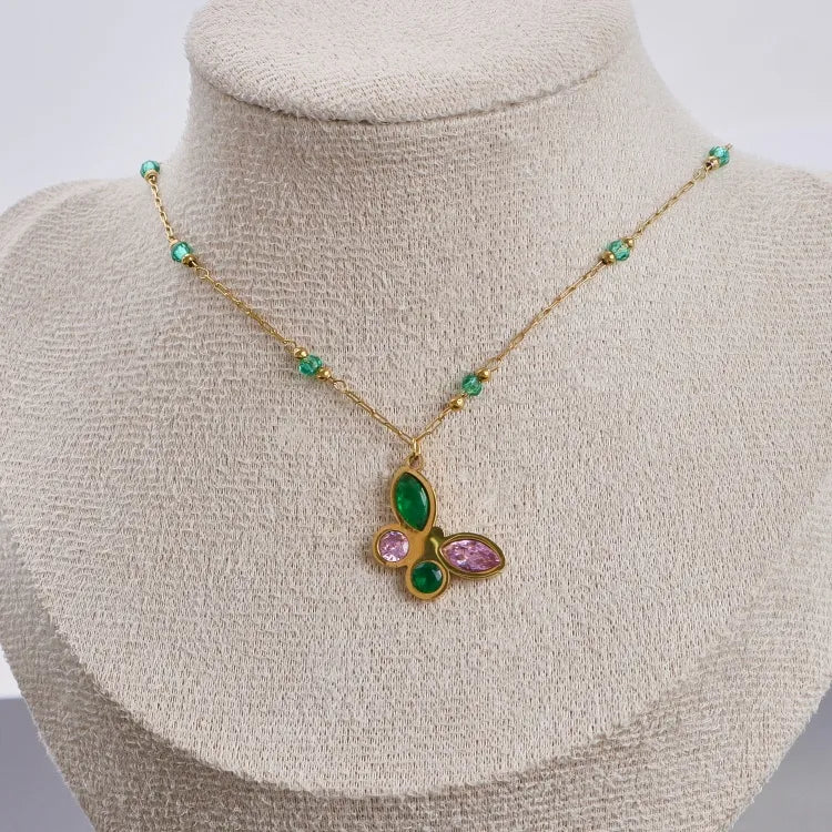 Gold Butterfly & Pearl Charm Pendant Necklace