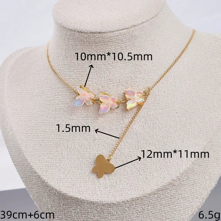 Gold Butterfly Pendant Necklace with Pearl Chain 10mm*10.5mm Gold 1 Piece