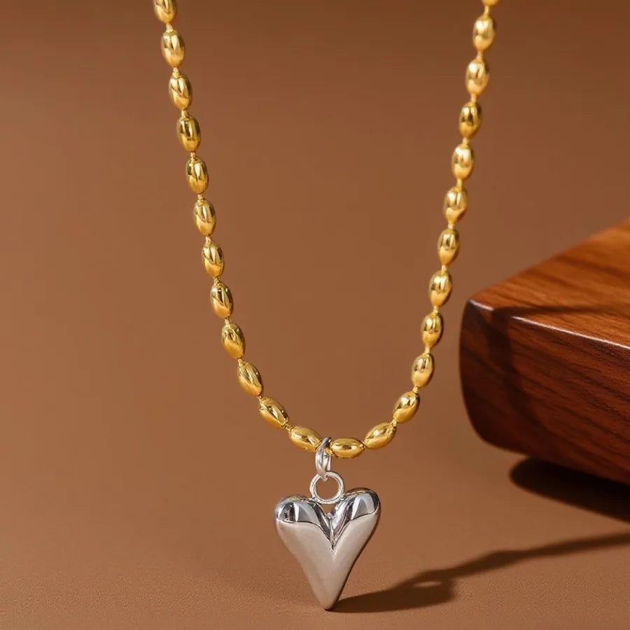 Gold Heart Shell Pendant Necklace X01270-Mi Zhu Peach Heart Necklace-Chain Gold Peach Heart Steel