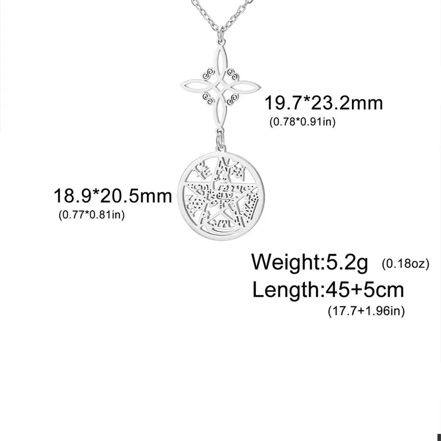 Stainless Steel Pentagram Pendant Necklace Steel Color -Style 2