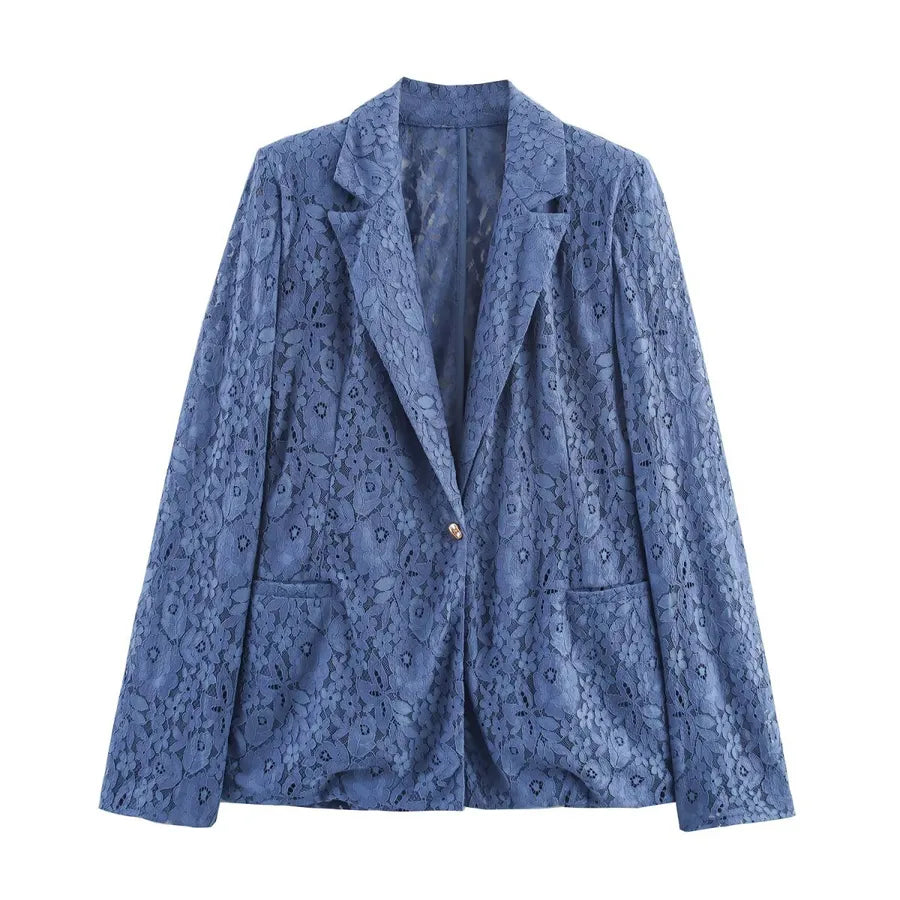 Women's Elegant Lace Blazer & Pants Set Tops