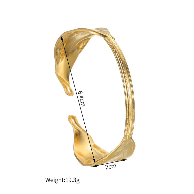 18K Gold Leaf Pattern Stainless Steel Bangle