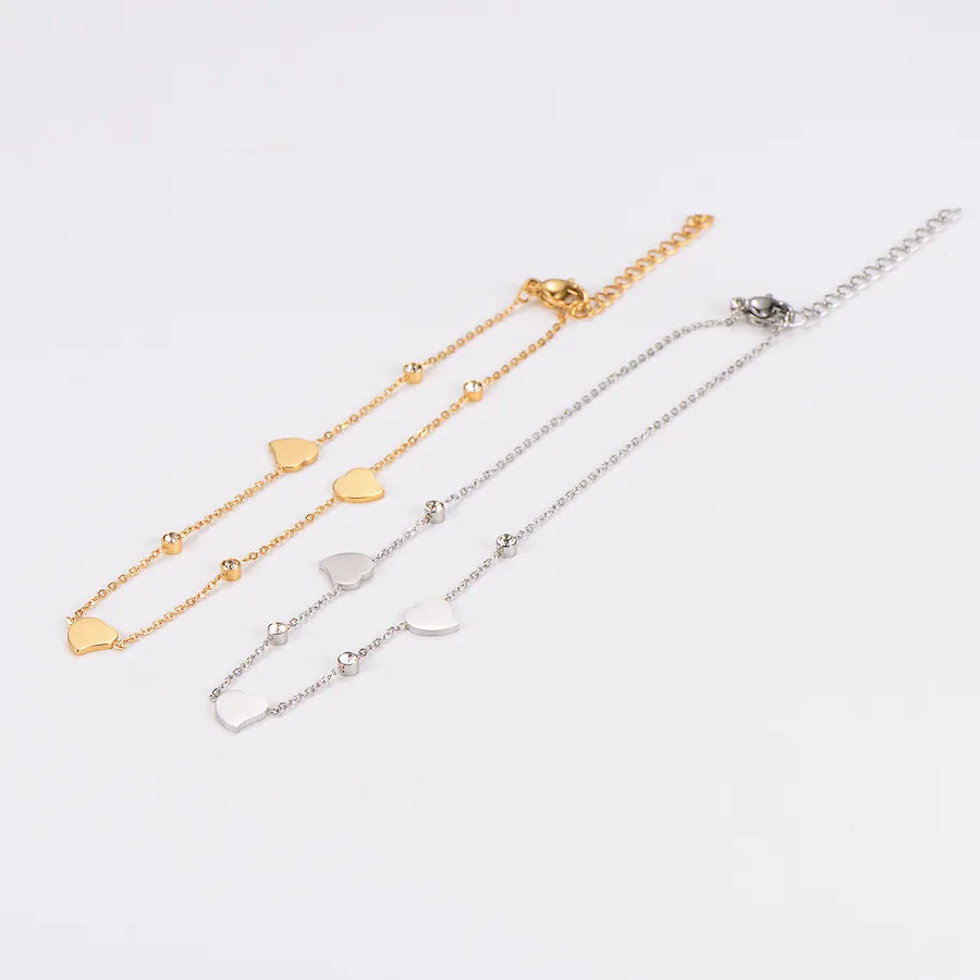 Gold Heart Anklet with Diamond Accent
