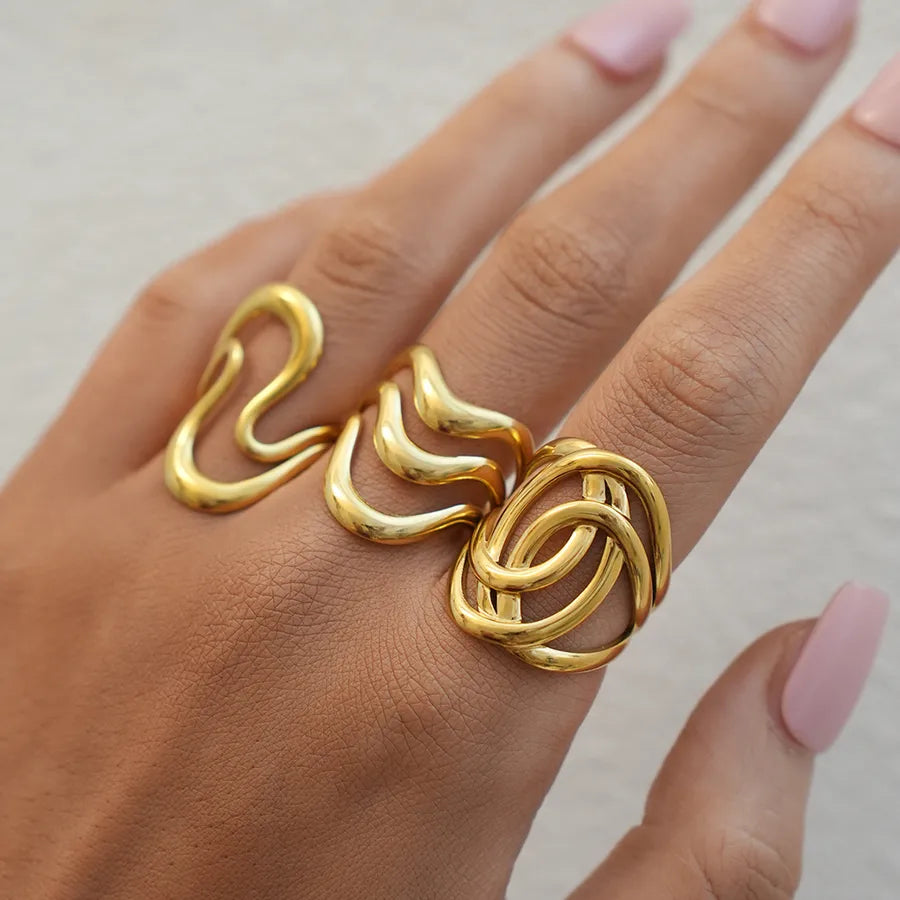 18K Gold Plated Geometric Adjustable Ring