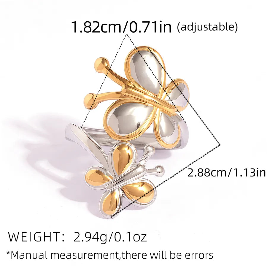 18K Gold Butterfly Adjustable Ring adjustable Gold and Silver color 1 Piece Butterfly Ring