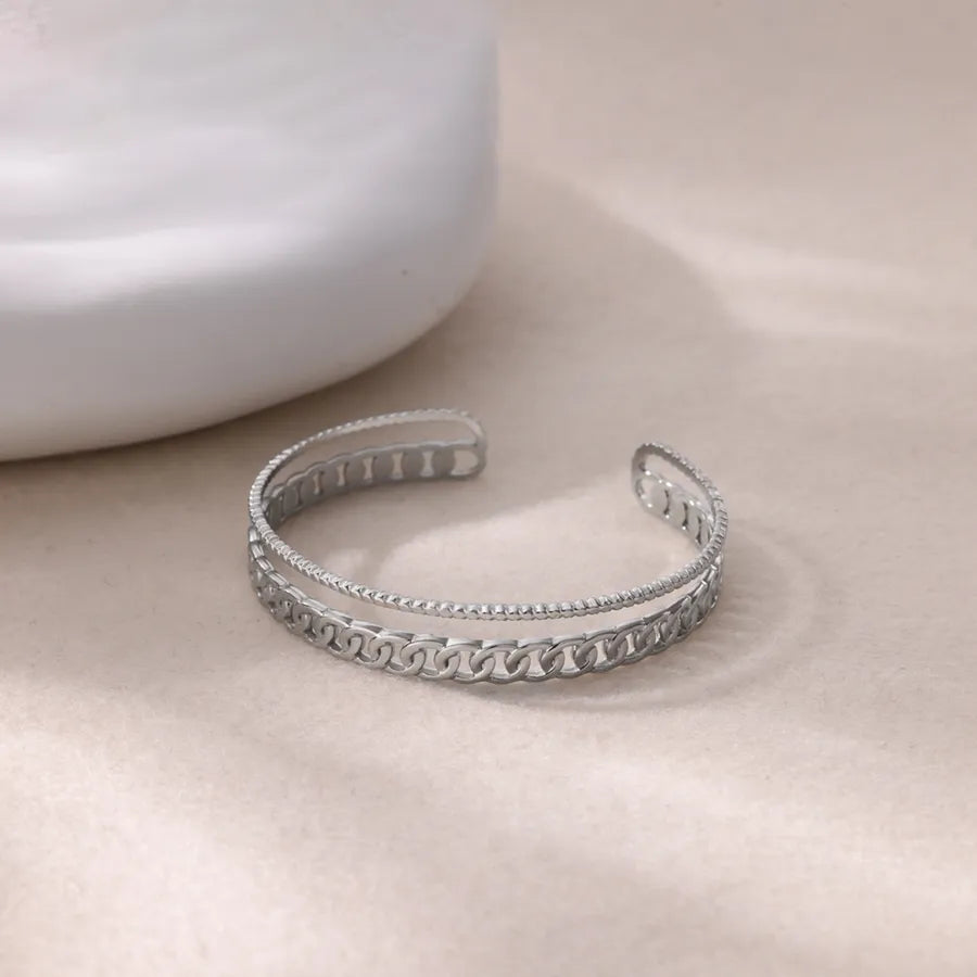 18K Gold Leaf & Flower Stainless Steel Bangle