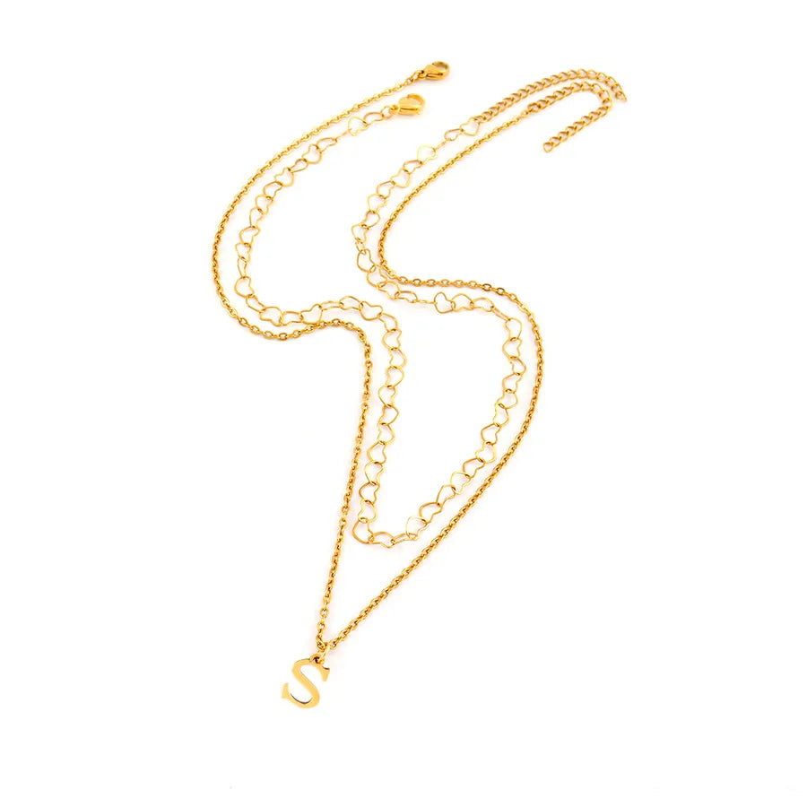 18K Gold Plated Heart Letter Pendant Necklace