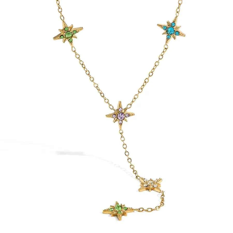 18K Gold Star Necklace with Zircon Inlay