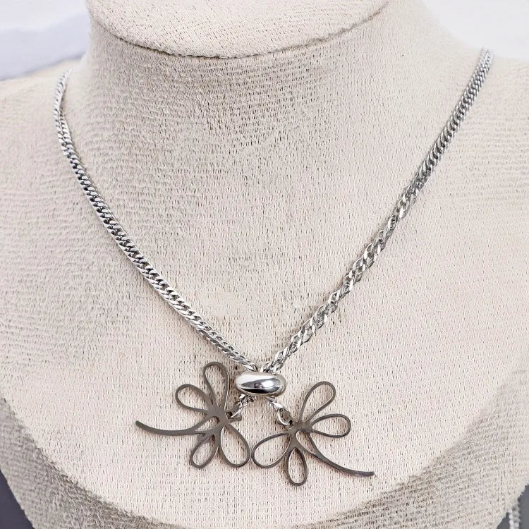 Silver Multi-Charm Stainless Steel Pendant Necklace