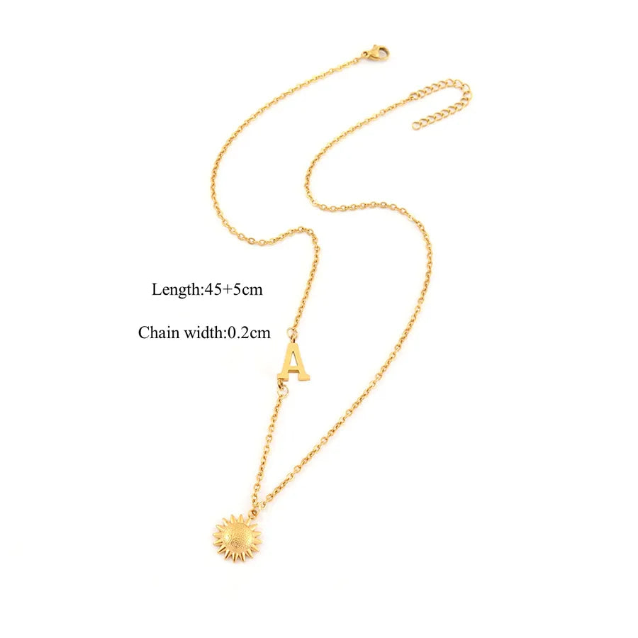 18K Gold Plated Sun & Letter Pendant Necklace Gold A