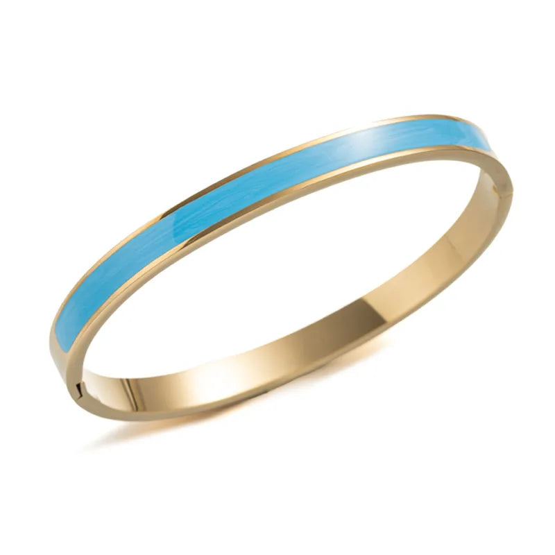 Gold Plated Zircon Enamel Stainless Steel Bracelet Golden Blue