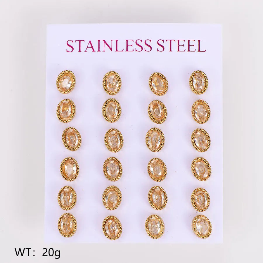 Gold Plated Geometric Star Zircon Stud Earrings Oval-6.5*8mm