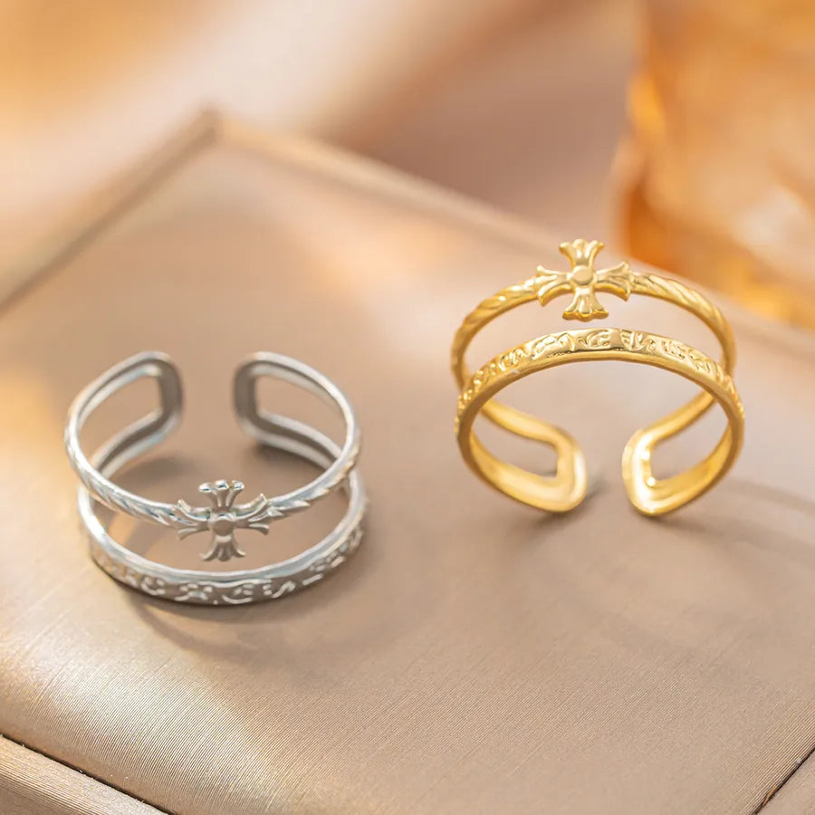 Gold Plated Geometric Titanium Steel Open Ring