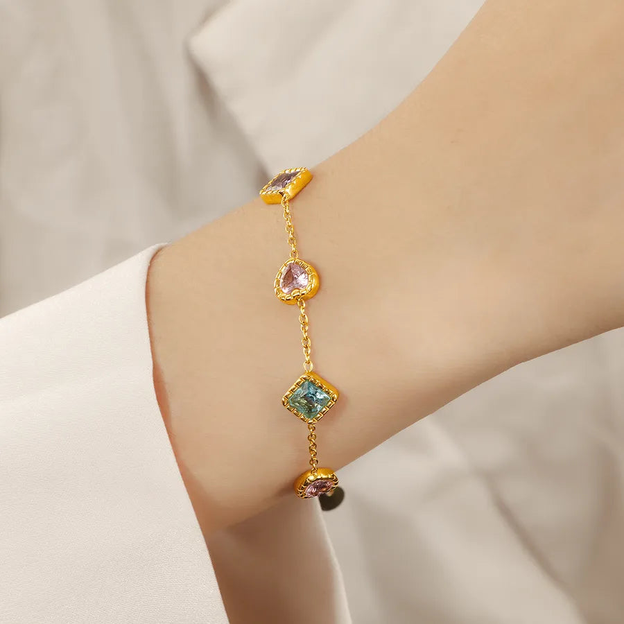 18K Gold Plated Glass Stone Stainless Bracelet