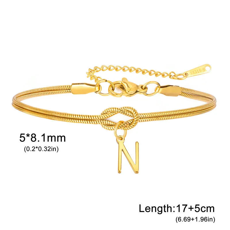 Double Layer Stainless Steel Letter Bracelet Letter N ( Gold )