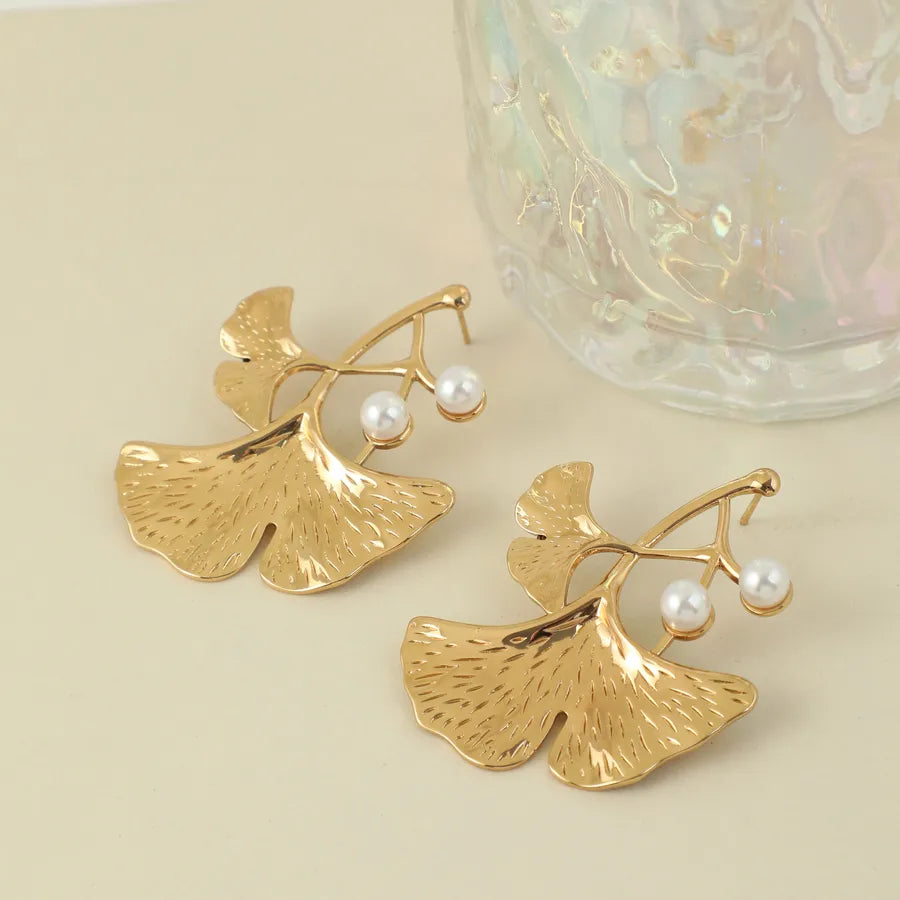 Retro Gold Plated Leaf Stud Earrings