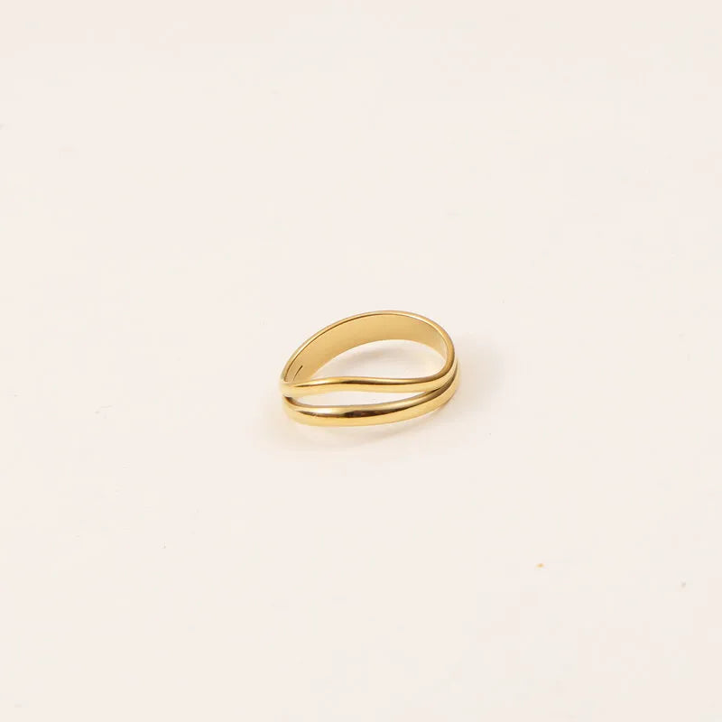 Gold Plated Geometric Titanium Steel Ring Gold No. 8 A1401