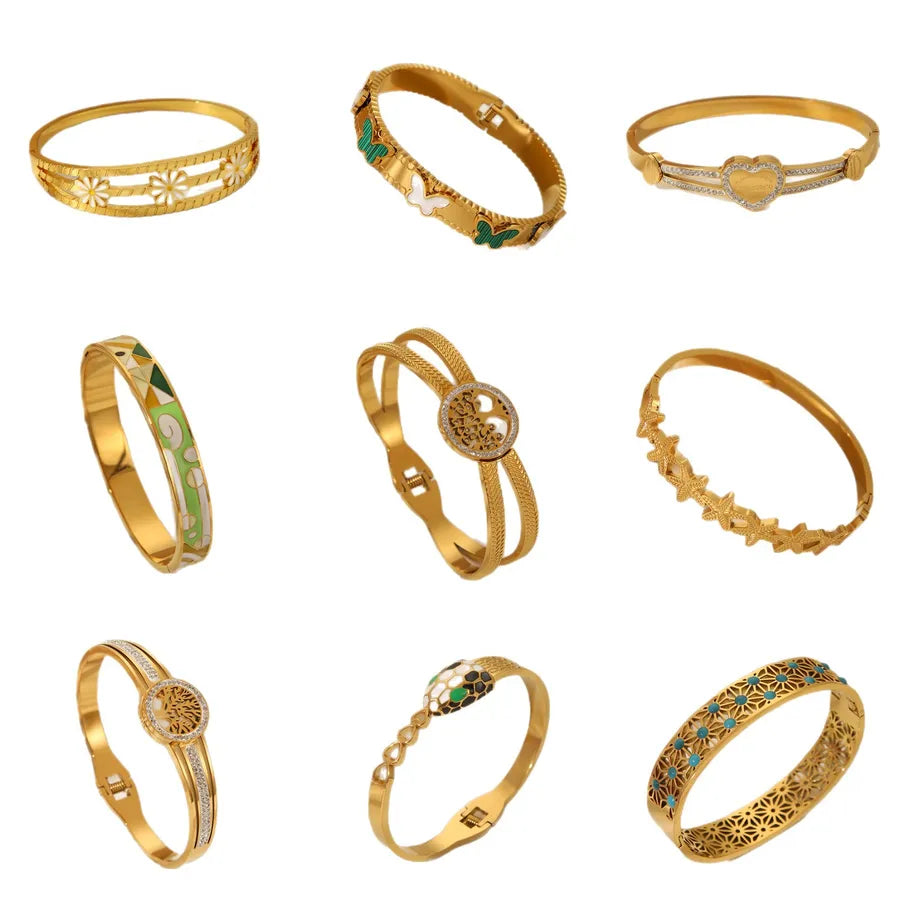 18K Gold Butterfly Bangle Bracelet