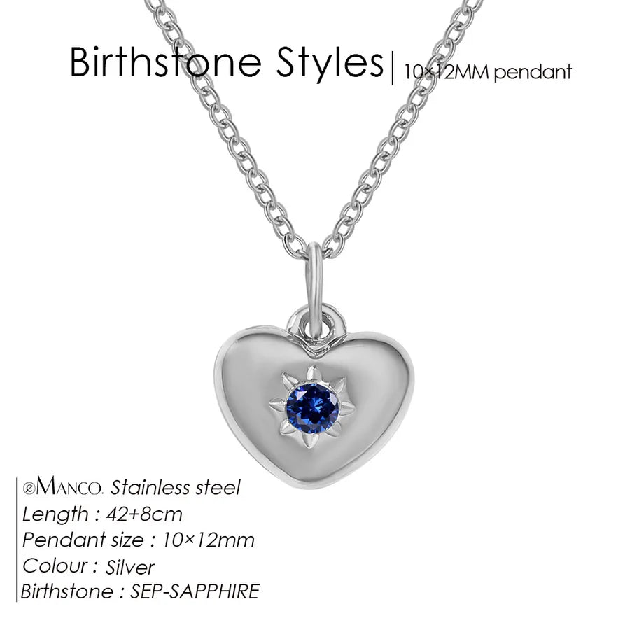 14K Gold Heart Birthstone Necklace for Women September Sapphire Blue Steel Color