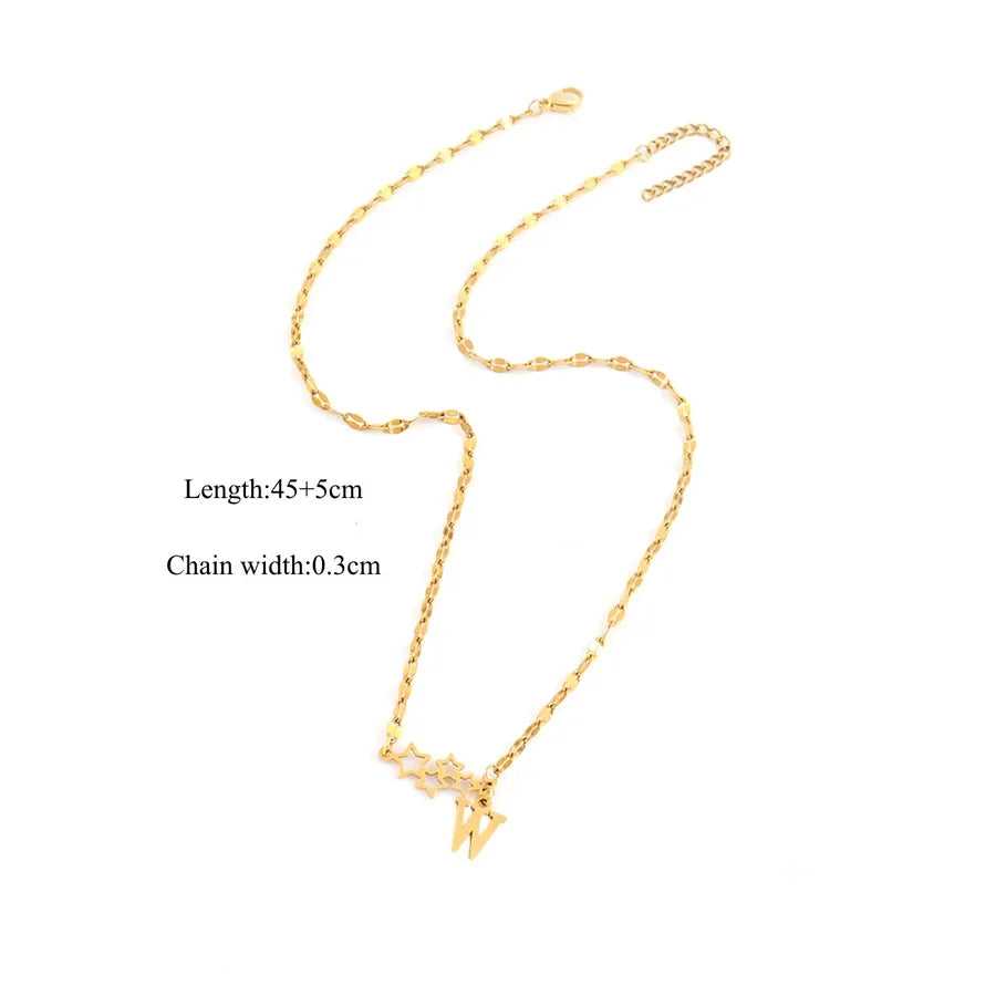 18K Gold Plated Letter & Star Pendant Necklace Gold W